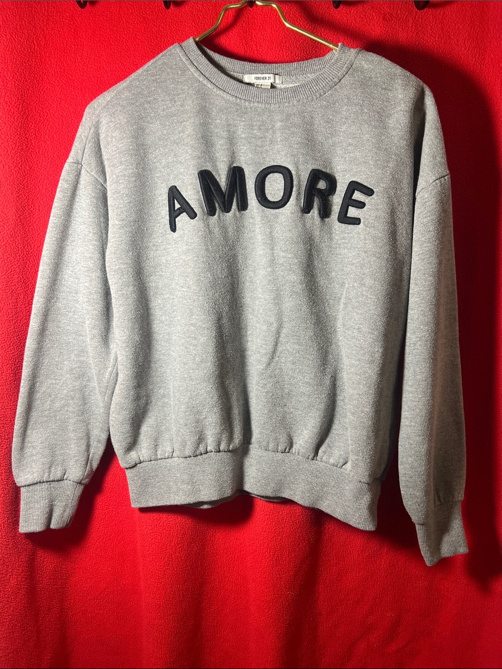 AMORE Embroidered Crewneck Sweatshirt - Gray